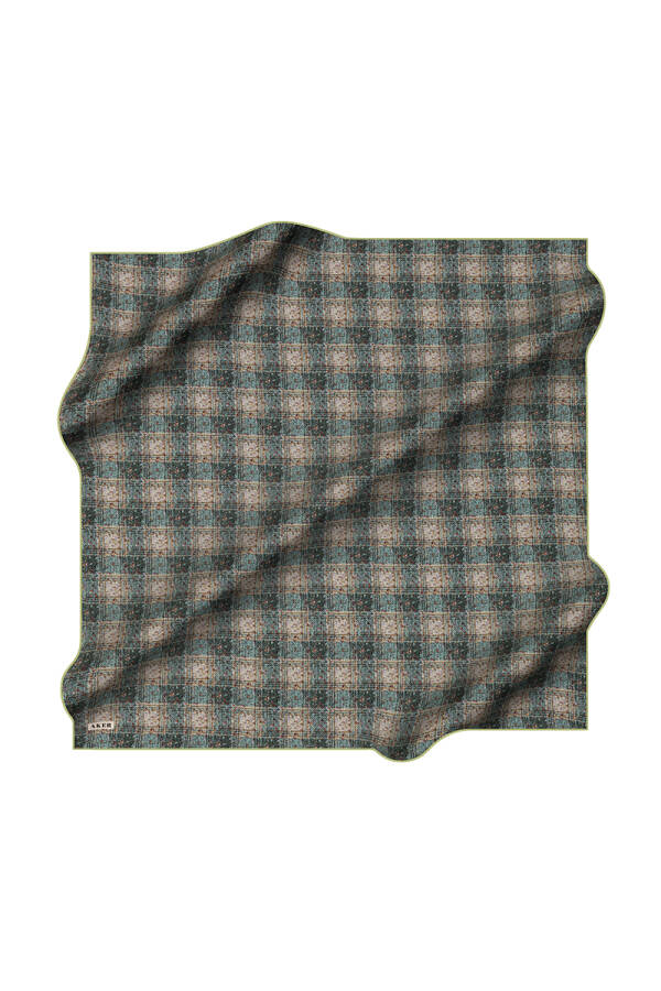 Koyu Yeşil 90X90 İpek Krep Saten Eşarp - 1