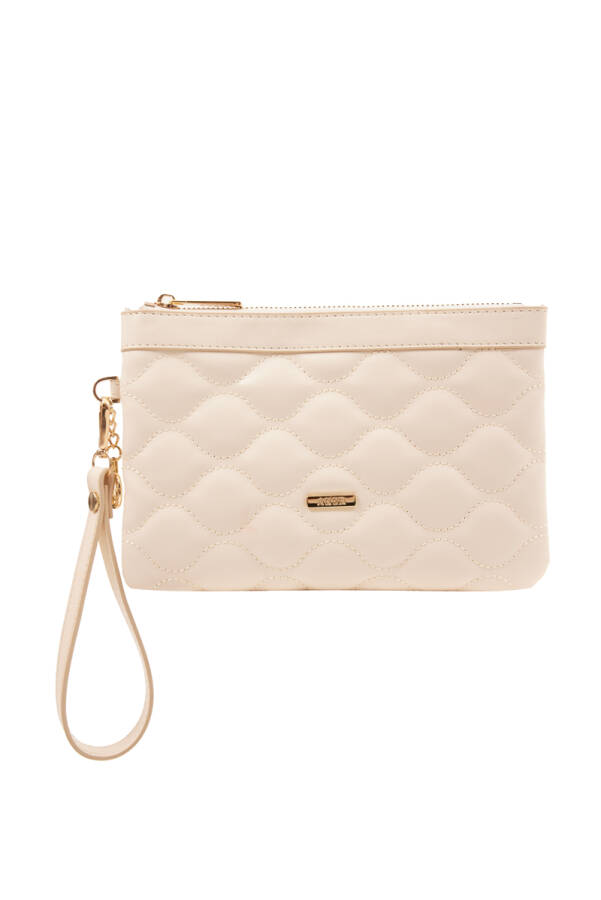 Krem CZDN30007 KAPİTONE FERMUAR DETAYLI CÜZDAN - Aker