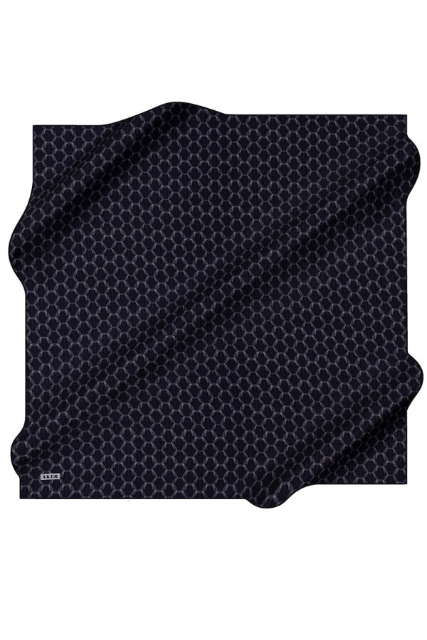 Lacivert 100X100 İpek Krep Saten Eşarp - Aker
