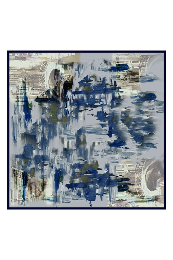 Lacivert 110X110 İpek Krep Saten Eşarp - Aker
