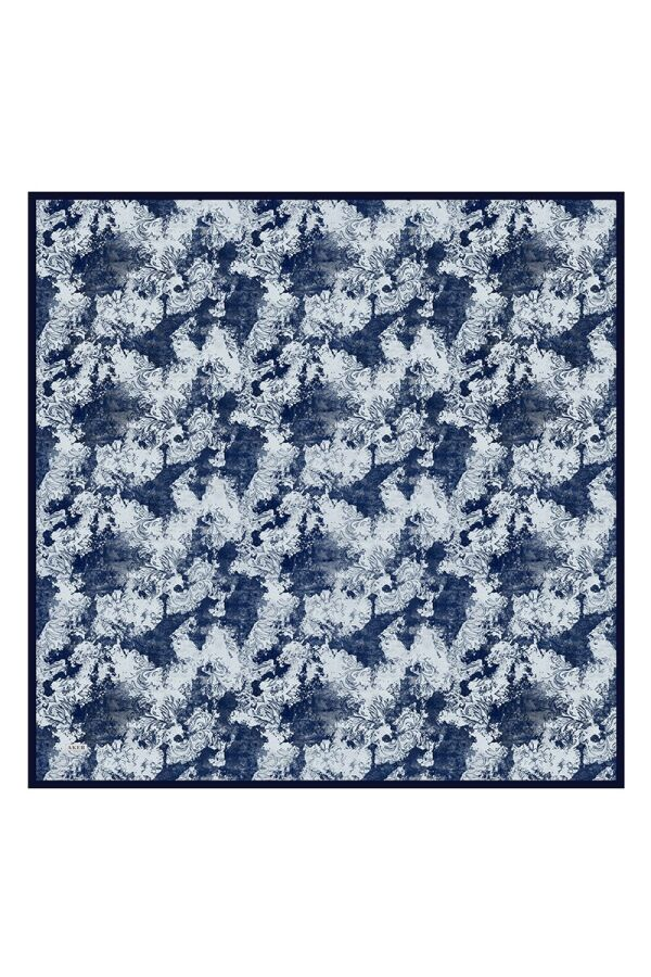 Lacivert 110X110 İpek Krep Saten Eşarp - Aker