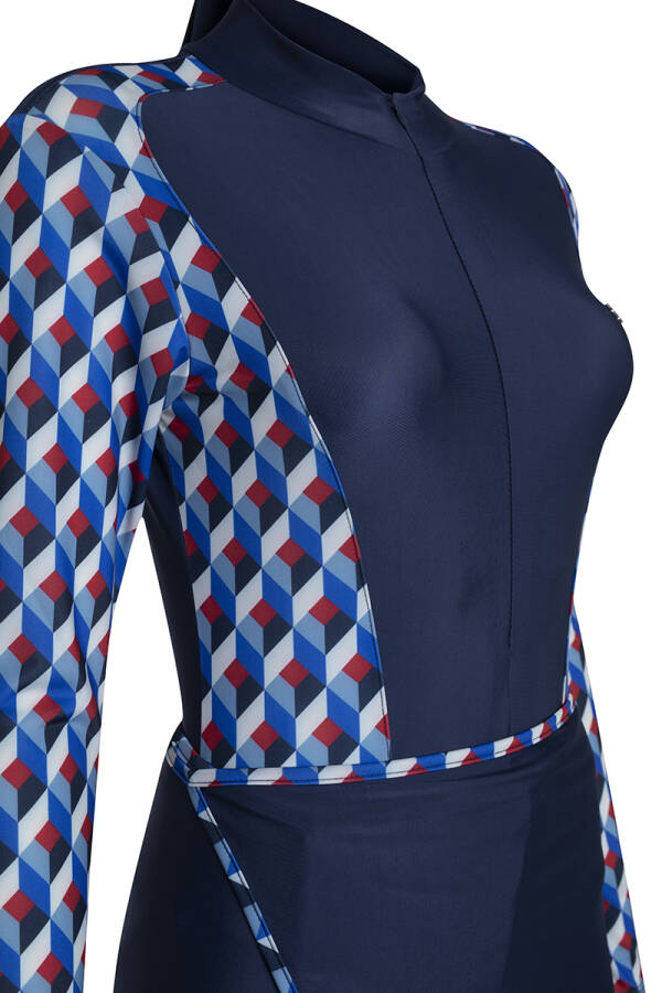 Lacivert Pareo Eteği Çıkarılabilir Tesettür Mayo - 2