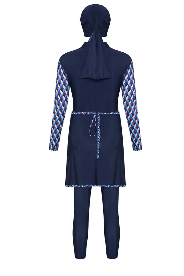 Lacivert Pareo Eteği Çıkarılabilir Tesettür Mayo - 3