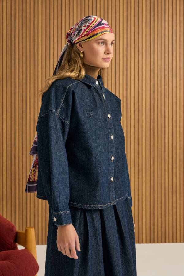 Lacivert Denim Gömlek - 5