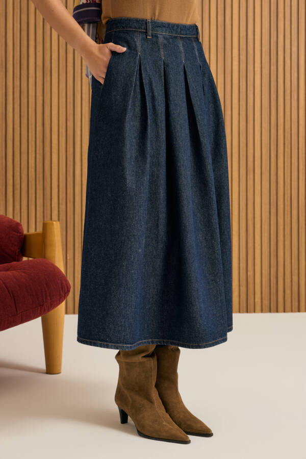 Lacivert Denim Etek - 5