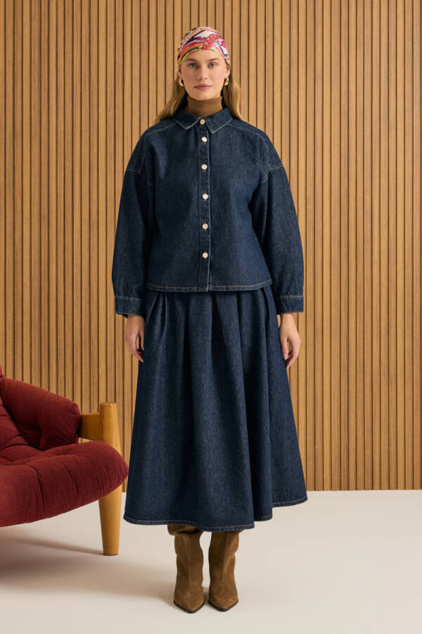 Lacivert Denim Etek - Aker