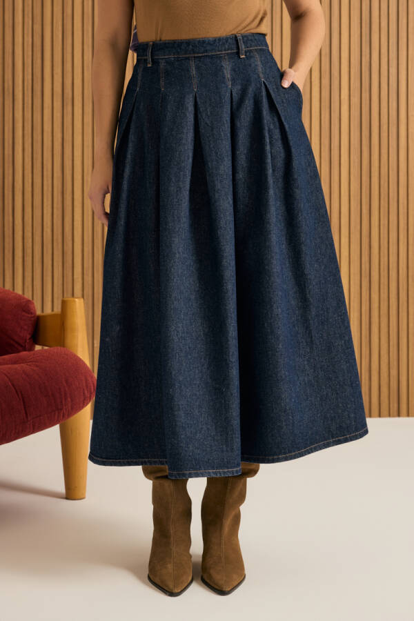 Lacivert Denim Etek - 4