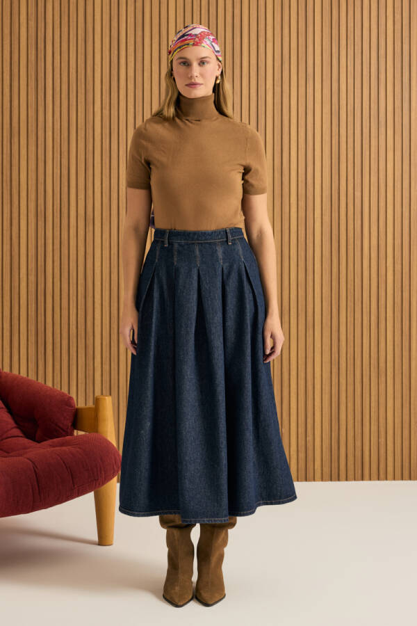 Lacivert Denim Etek - Aker (1)