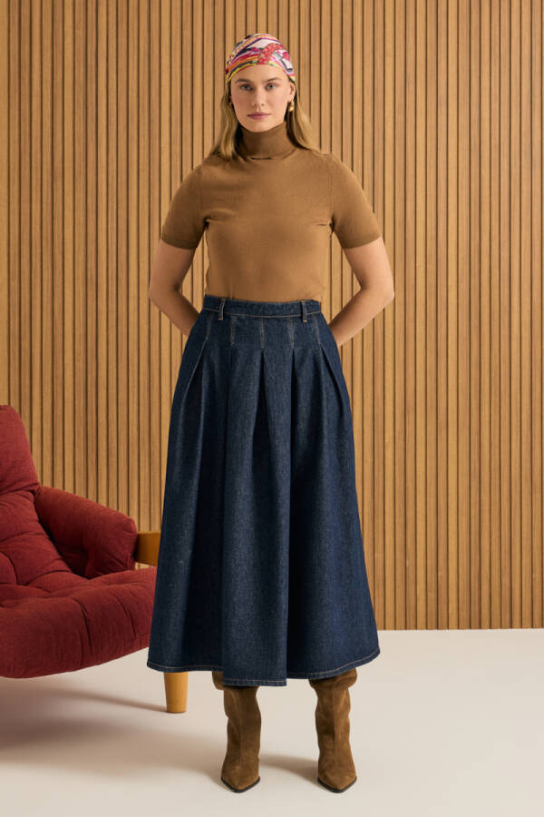 Lacivert Denim Etek - 3