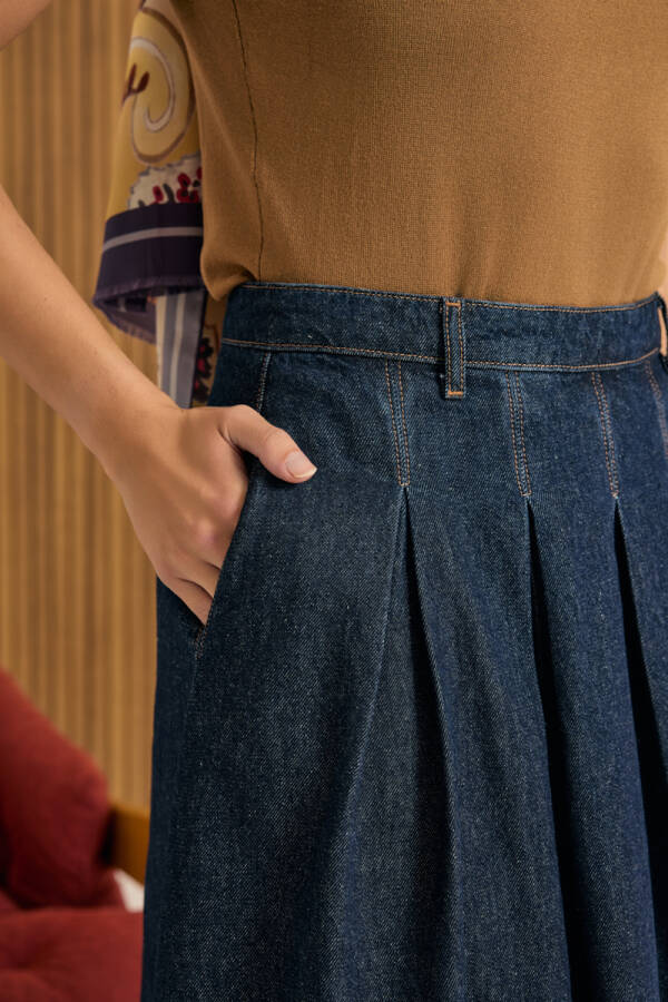 Lacivert Denim Etek - 6