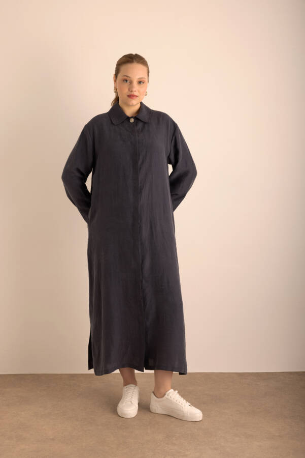 Lacivert Önden Düğmeli Ferace - Aker (1)