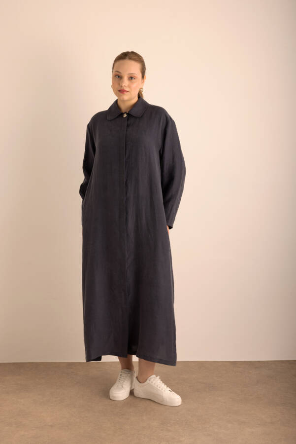 Lacivert Önden Düğmeli Ferace - Aker