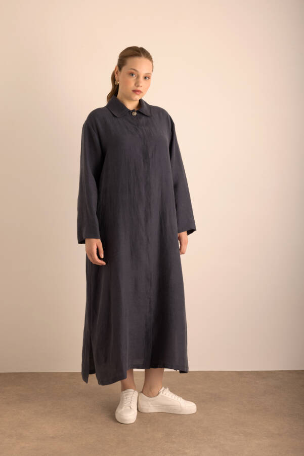 Lacivert Önden Düğmeli Ferace - 3