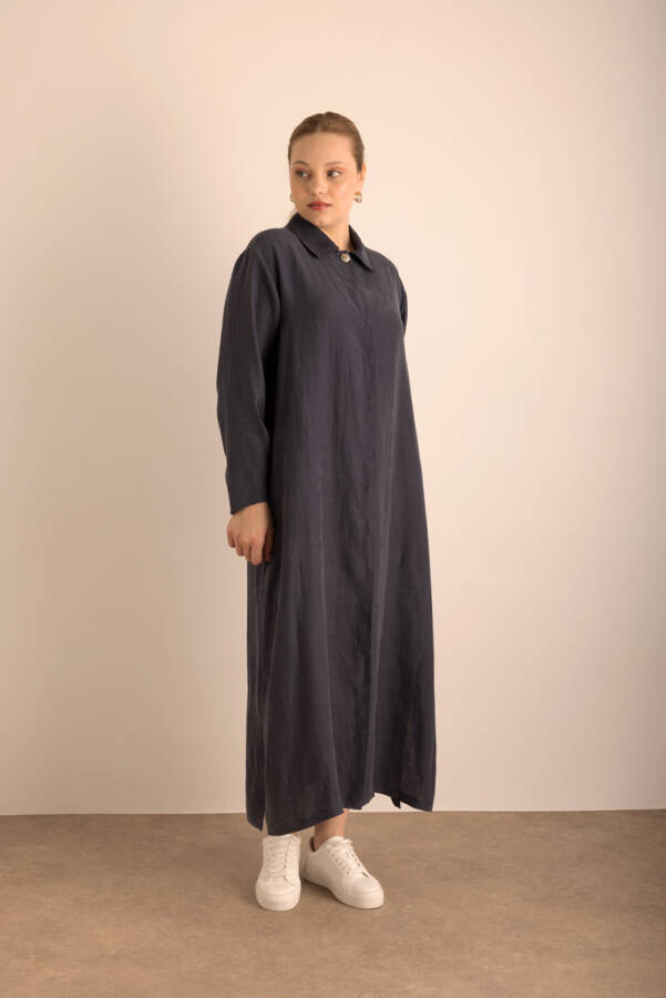 Lacivert Önden Düğmeli Ferace - 6