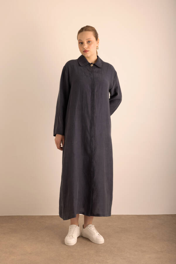 Lacivert Önden Düğmeli Ferace - 5