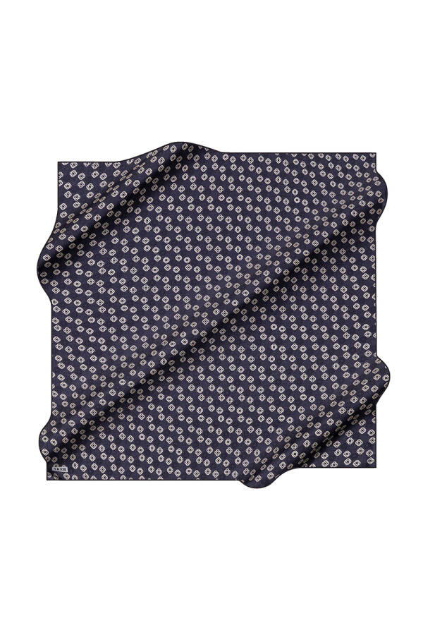 Lacivert 90X90 İpek Krep Saten Eşarp - 1