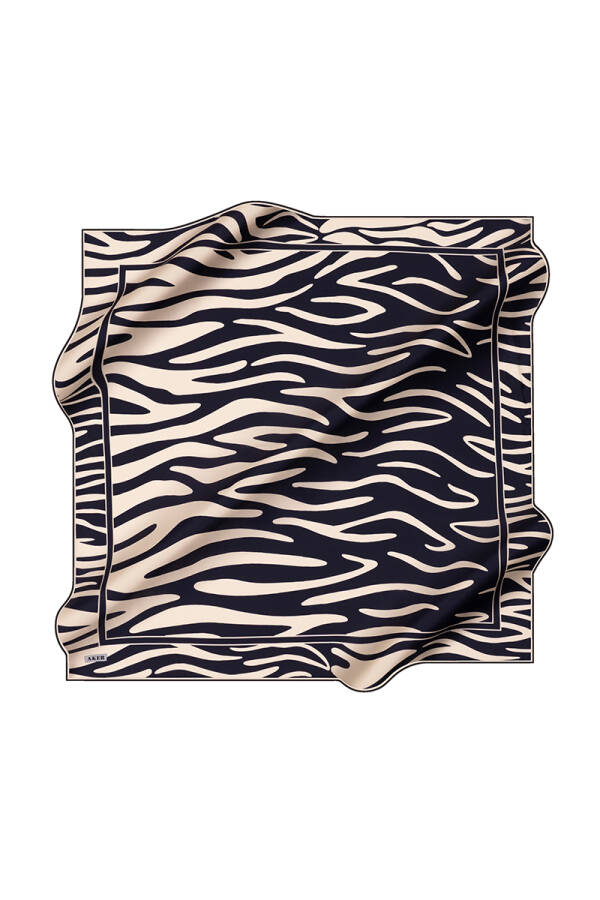 Lacivert 90X90 İpek Krep Saten Eşarp - 1