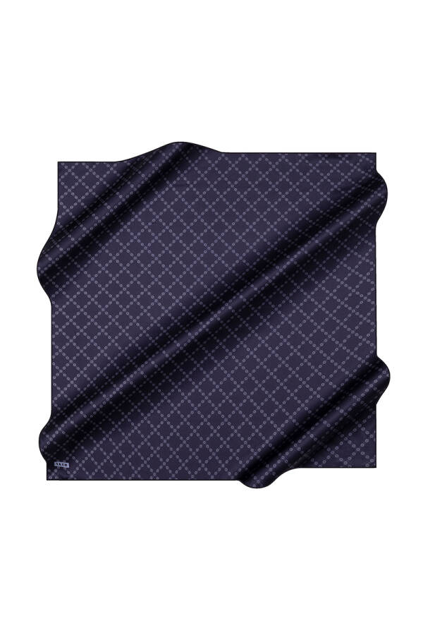 Lacivert 90X90 İpek Krep Saten Eşarp - 1