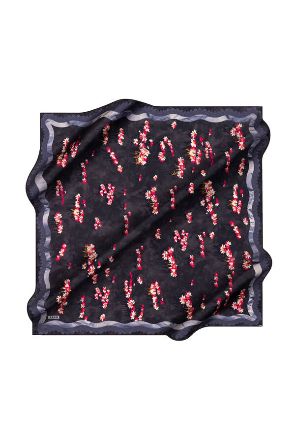 Lacivert 90X90 İpek Krep Saten Eşarp - 1