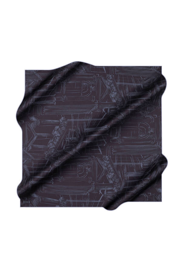 Lacivert 90X90 İpek Krep Saten Eşarp - 1