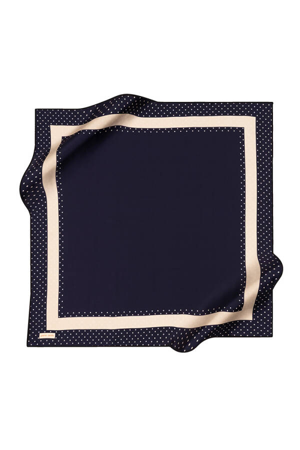 Lacivert 90X90 İpek Krep Saten Eşarp - 1
