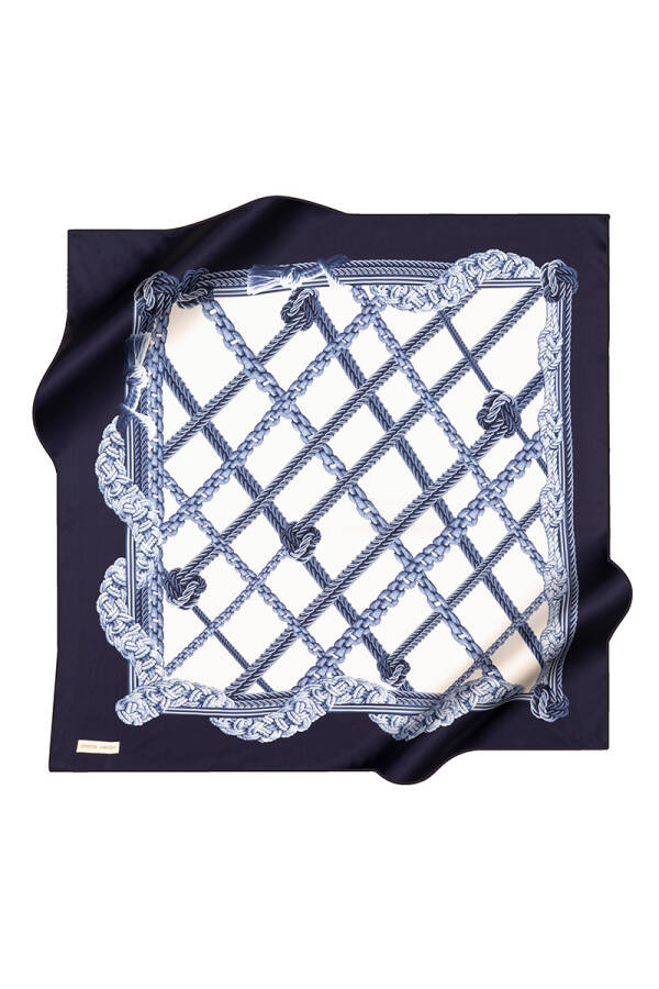 Lacivert 90X90 İpek Krep Saten Eşarp - 1