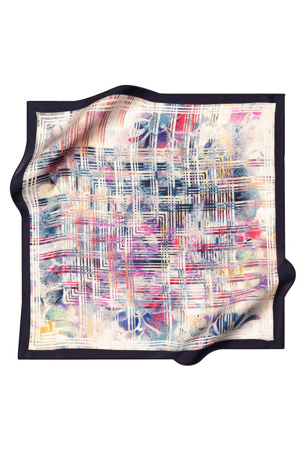 Lacivert 90X90 İpek Krep Saten Eşarp - 1