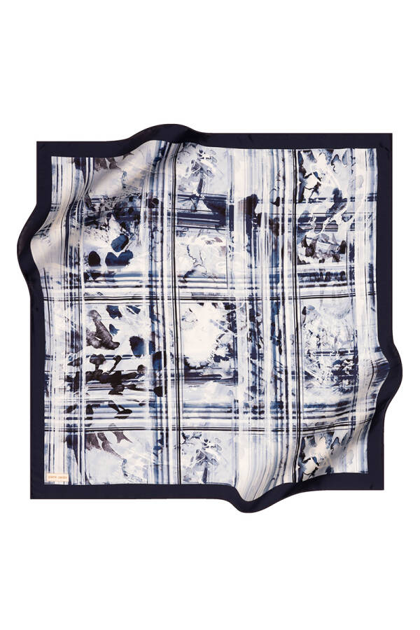 Lacivert 90X90 İpek Krep Saten Eşarp - 1