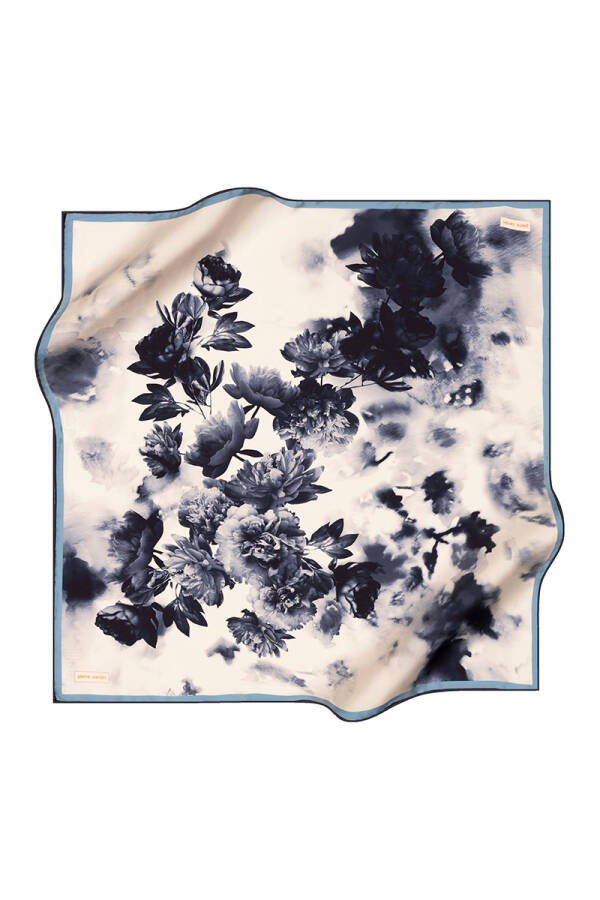 Lacivert 90X90 İpek Krep Saten Eşarp - 1