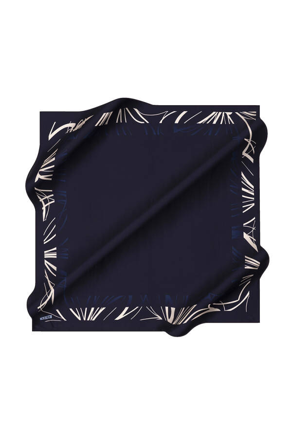 Lacivert 90X90 İpek Krep Saten Eşarp - 1