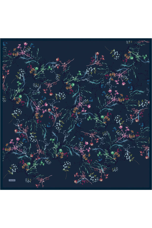 Lacivert 90X90 İpek Twill Eşarp - Aker