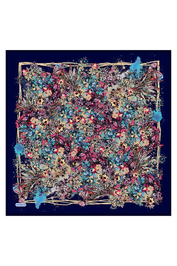Lacivert 90X90 İpek Twill Eşarp - Cacharel