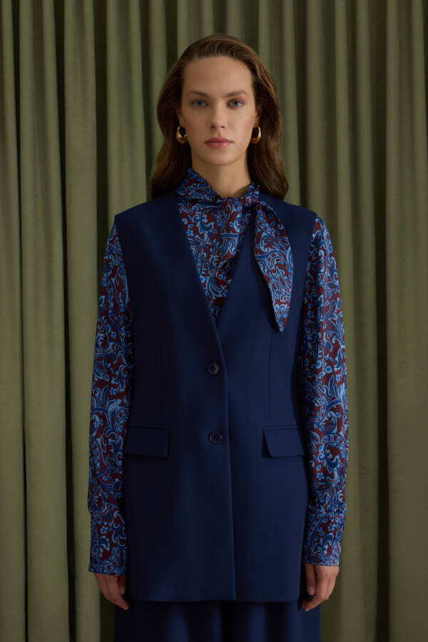 Lacivert Arkası Bant Detaylı Yelek - Aker (1)