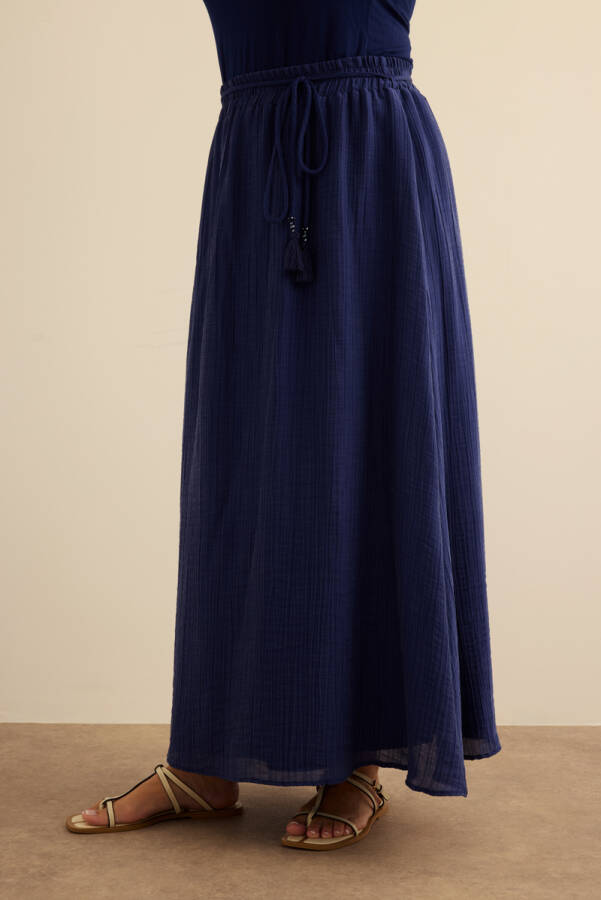 Lacivert Bağcıklı Viscon Etek - 4