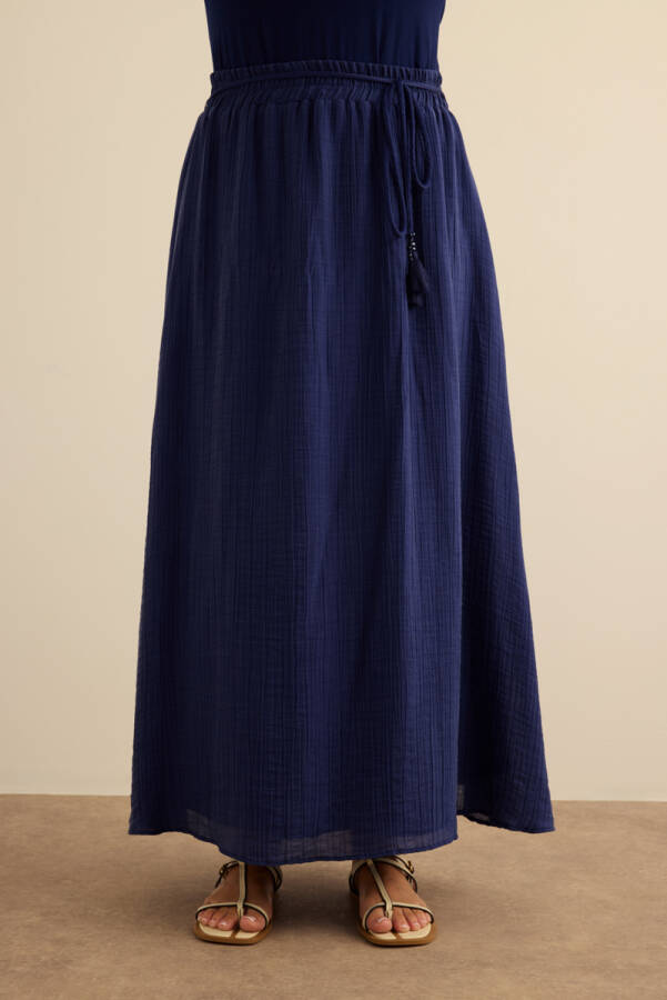 Lacivert Bağcıklı Viscon Etek - Aker (1)