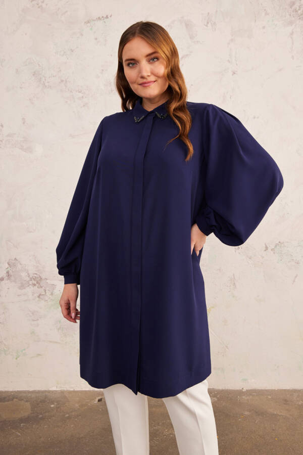 Lacivert Balon Kol Tunik - 4
