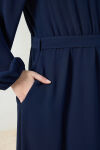 Lacivert Bel ve Kol Ucu Lastik Detaylı Elbise - 6