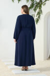 Lacivert Bel ve Kol Ucu Lastik Detaylı Elbise - 7