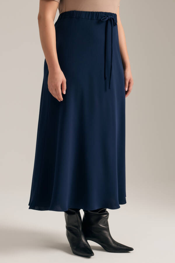 Lacivert Beli Bağcıklı Etek - 3