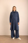 Lacivert Beli Bağcıklı Tencel Cotton Tunik 