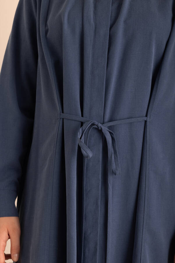 Lacivert Beli Bağcıklı Tencel Cotton Tunik - 3