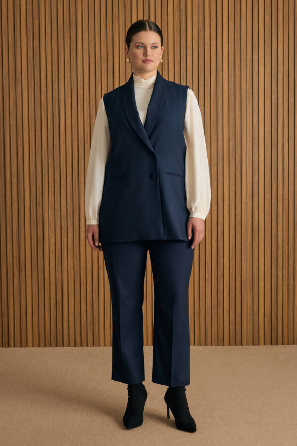 Lacivert Beli Lastik Detaylı Dokuma Pantolon - Aker