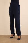 Lacivert Beli Lastik Detaylı Krep Pantolon - 4