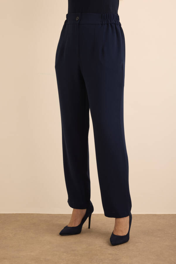 Lacivert Beli Lastik Detaylı Krep Pantolon - 4