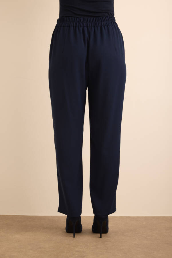 Lacivert Beli Lastik Detaylı Krep Pantolon - 6