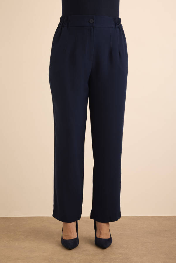 Lacivert Beli Lastik Detaylı Krep Pantolon - 2