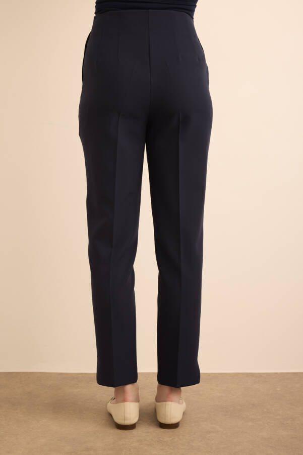 Lacivert Beli Lastik Detaylı Krep Pantolon - 6
