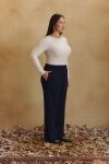 Lacivert Beli Lastik Detaylı Pantolon - 4