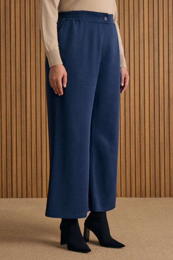 Lacivert Beli Lastik Detaylı Tencel Pantolon Etek - 3