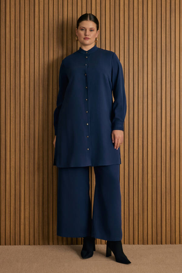 Lacivert Beli Lastik Detaylı Tencel Pantolon Etek - Aker